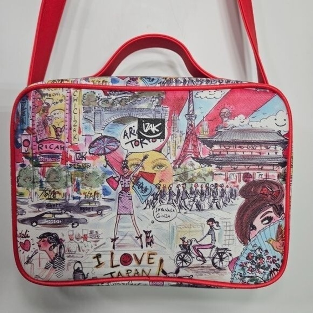 Izak Zenou Arigato Tokyo Insulated Lunch Cooler‎ Bag Red Strap I Love Japan